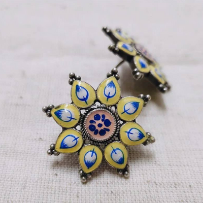 Brass Enamel Hand painted Oxidized Stud Earrings