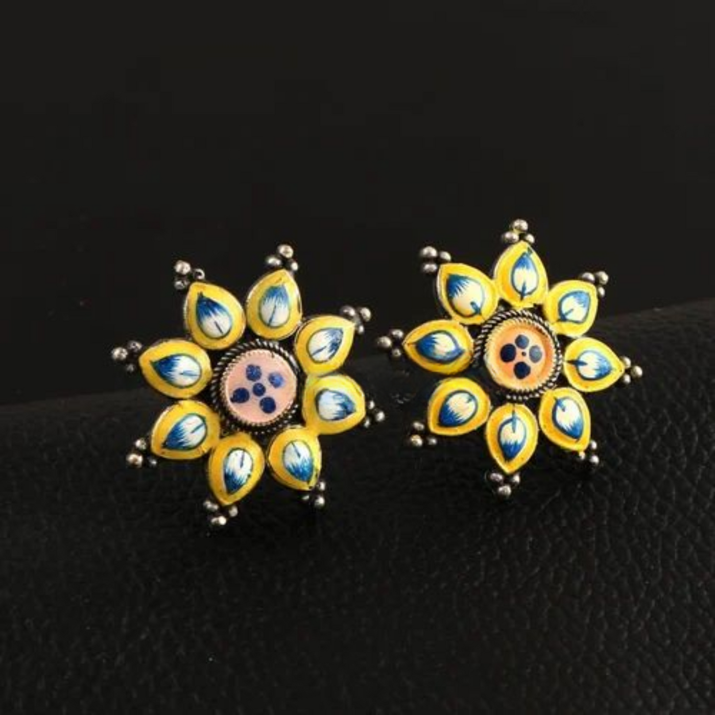 Brass Enamel Hand painted Oxidized Stud Earrings