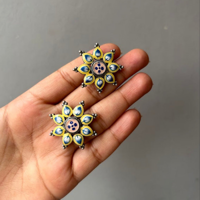 Brass Enamel Hand painted Oxidized Stud Earrings