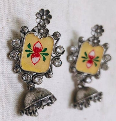 Geometric Enamel Handpainted Jaipur Jhumka Earrings