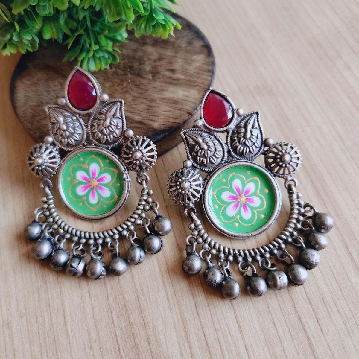 Oxidised Hand painted Meenakari Antique Earrings