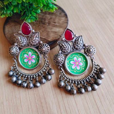 Oxidised Hand painted Meenakari Antique Earrings