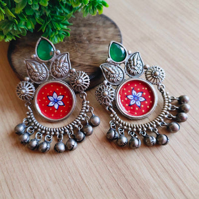 Oxidised Hand painted Meenakari Antique Earrings