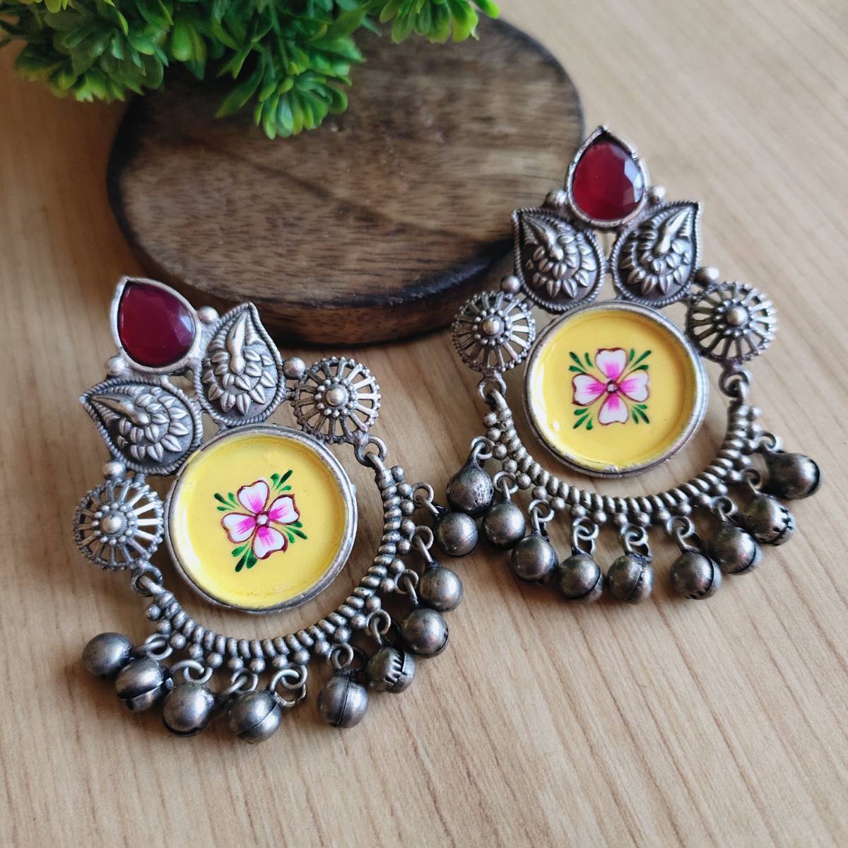 Oxidised Hand painted Meenakari Antique Earrings