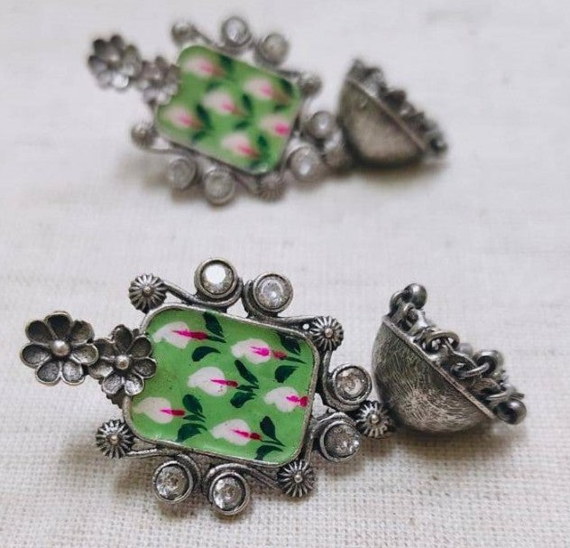 Geometric Enamel Handpainted Jaipur Jhumka Earrings