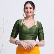 Masaba Style Brocade Readymade Saree Blouse, green fabric with gold motifs, festive blouse