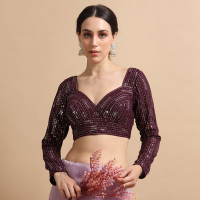 Sequined Full-Sleeve Designer Blouse - Partywear Crop Top for Sarees and Lehengas