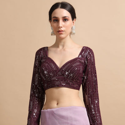 Sequined Full-Sleeve Designer Blouse - Partywear Crop Top for Sarees and Lehengas