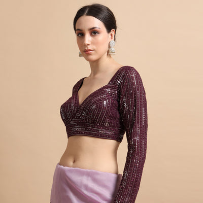 Sequined Full-Sleeve Designer Blouse - Partywear Crop Top for Sarees and Lehengas