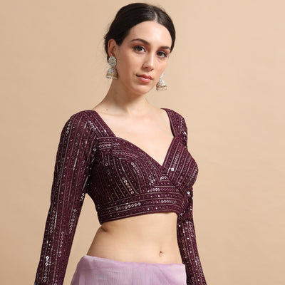 Sequined Full-Sleeve Designer Blouse - Partywear Crop Top for Sarees and Lehengas