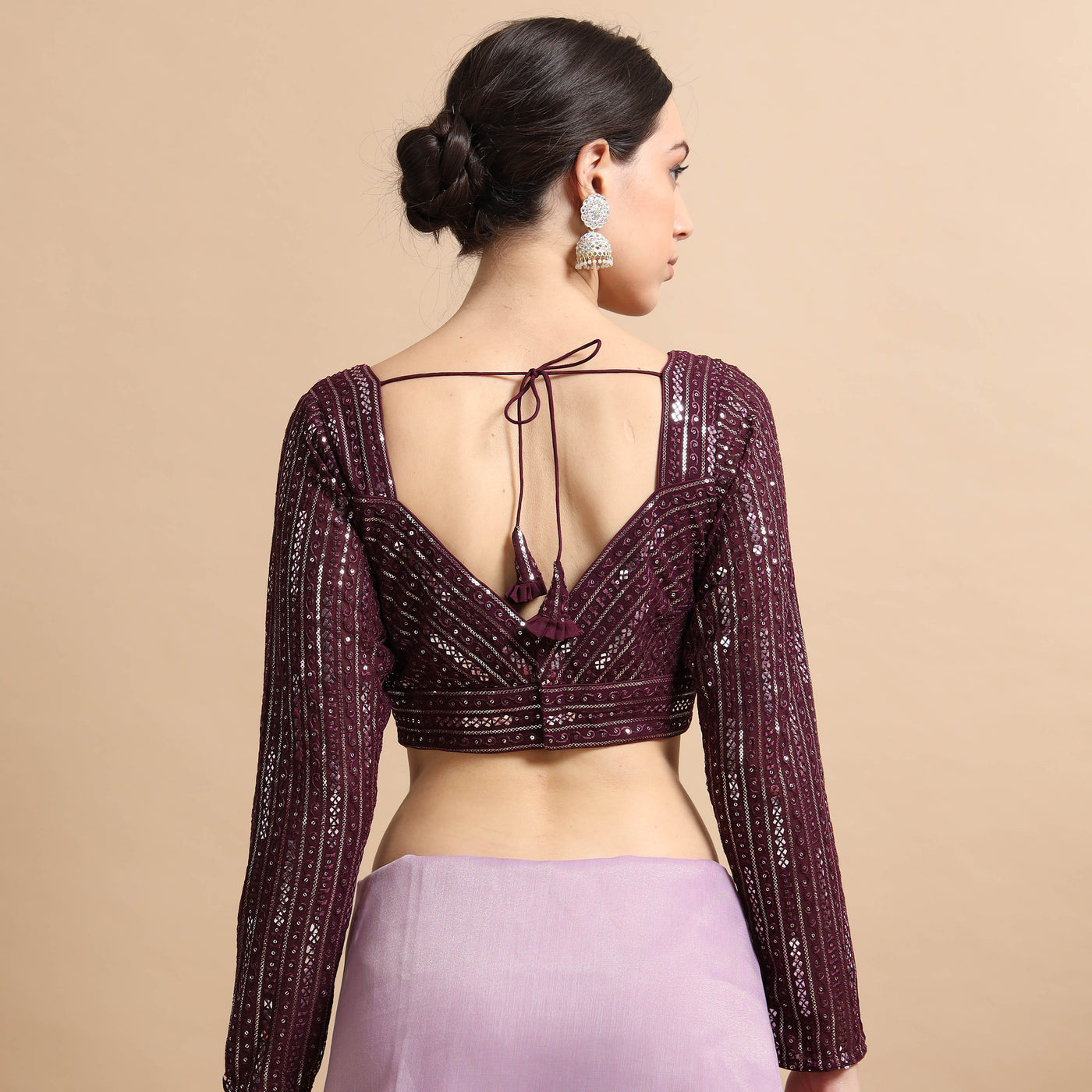Sequined Full-Sleeve Designer Blouse - Partywear Crop Top for Sarees and Lehengas