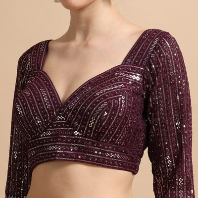 Sequined Full-Sleeve Designer Blouse - Partywear Crop Top for Sarees and Lehengas