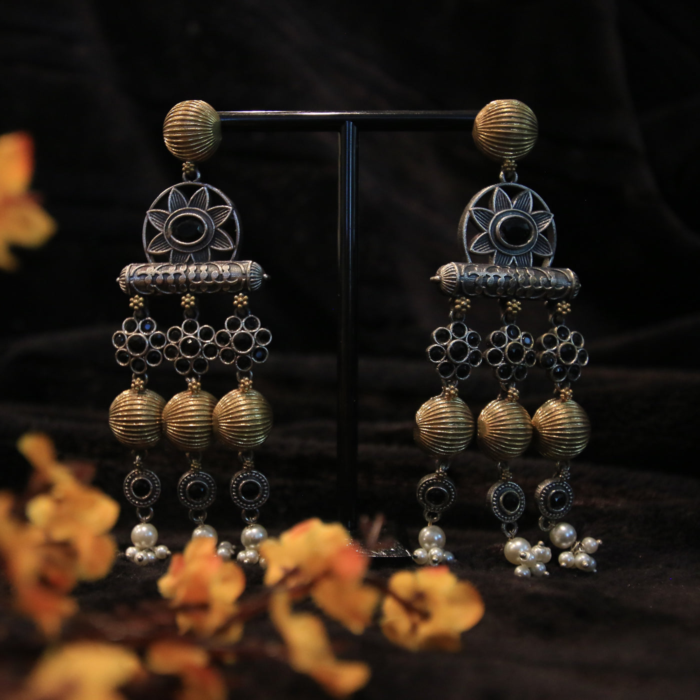 Brass and Oxidized Dangler Earrings – Bold and Elegant Statement Jewelry