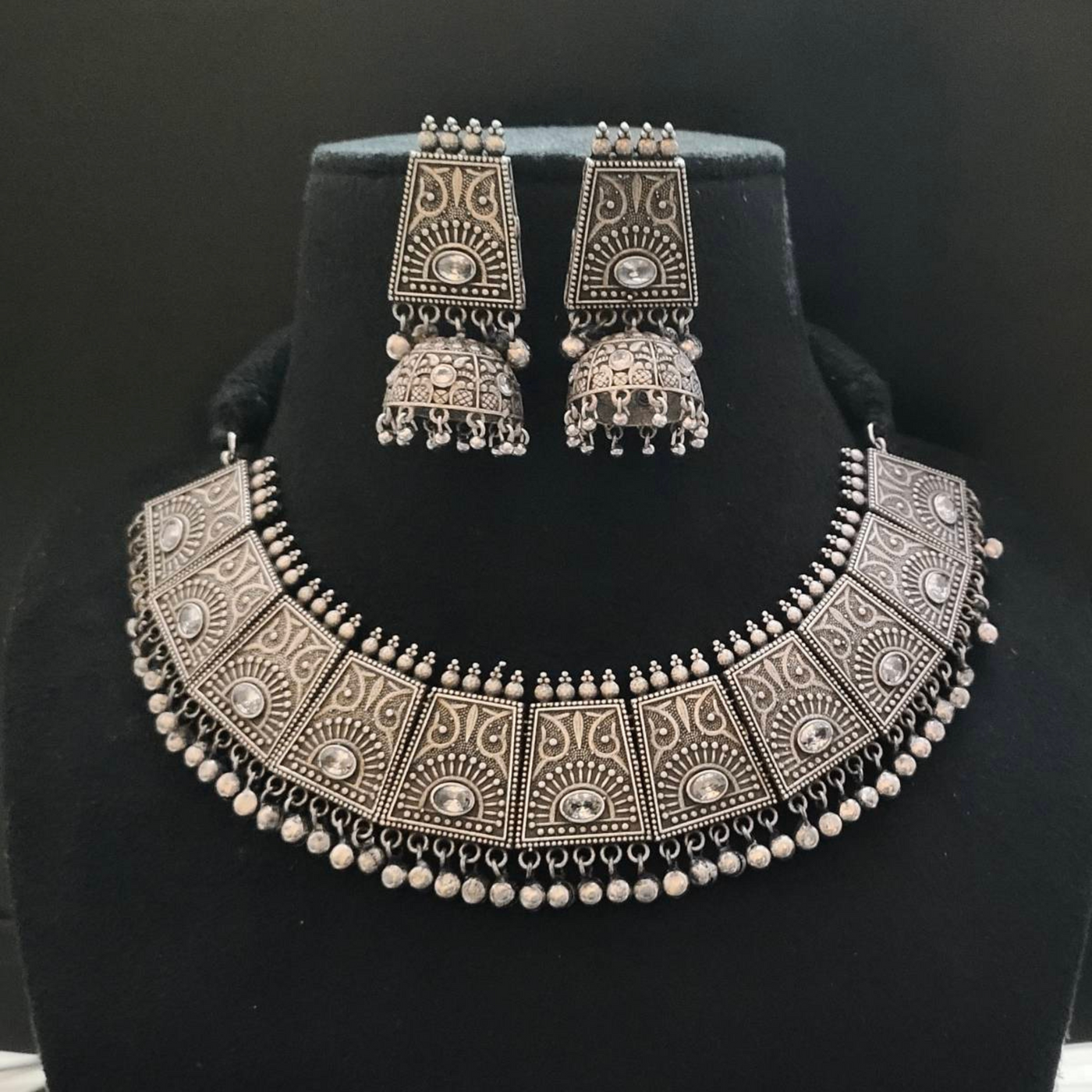 Silver look alike Oxidized Choker Necklace set