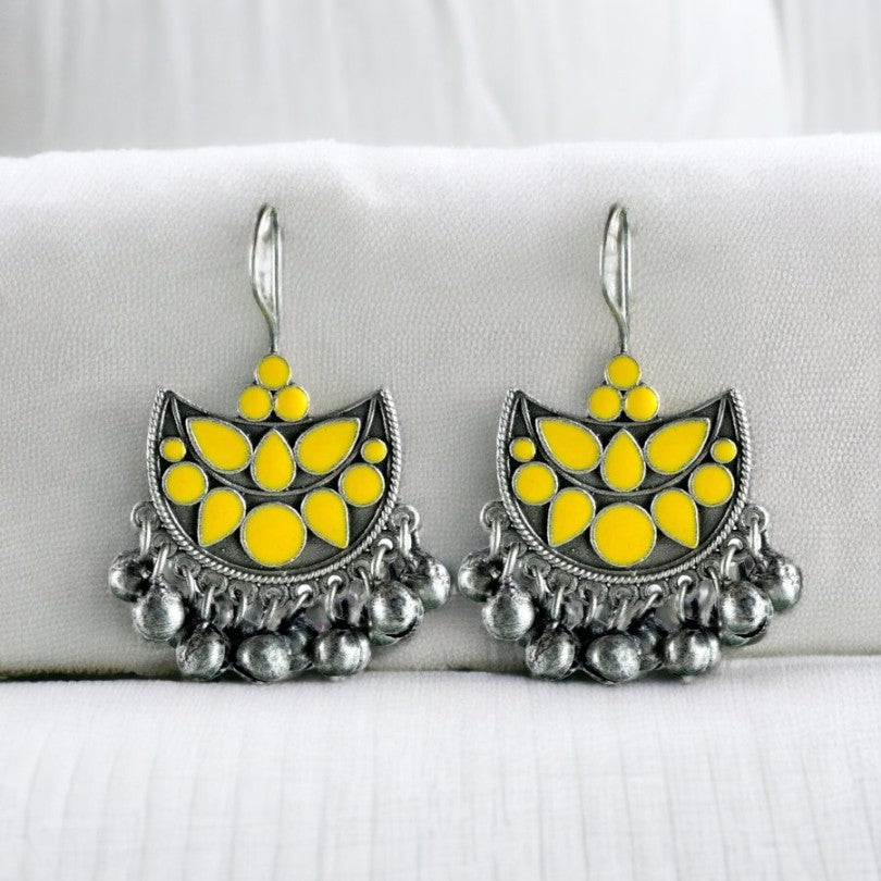 Oxidised Chandbali Dangler Earrings with enamel work