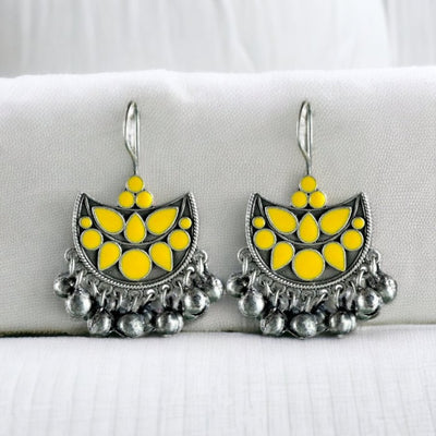 Oxidised Chandbali Dangler Earrings with enamel work