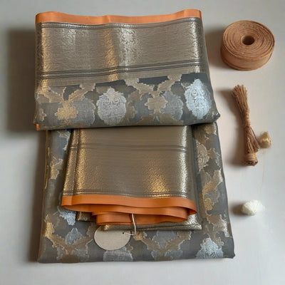 Stunning Organza Silk Sari: Sonarupa Zari Weaving, Classy Grey & Orange Combo