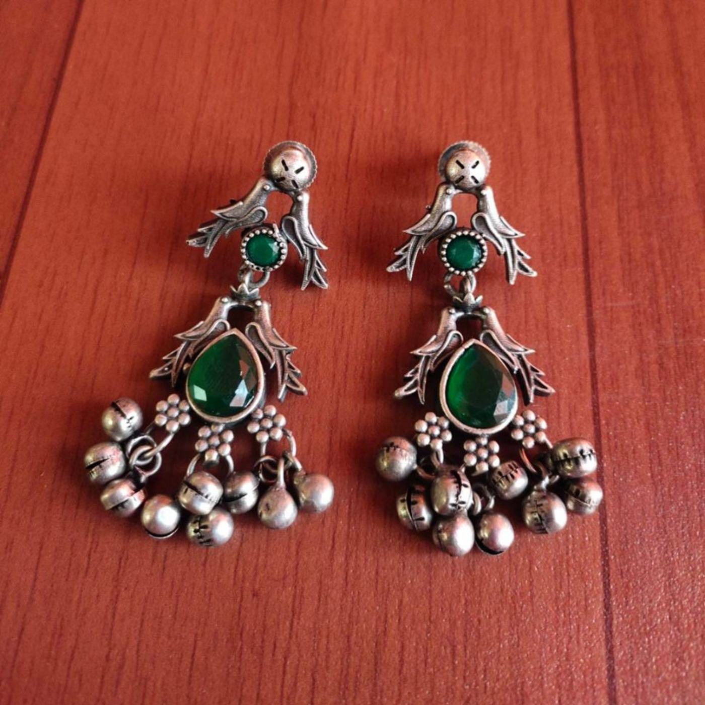 Oxidized Antique Silver tone Small Earrings with Stones and Charms