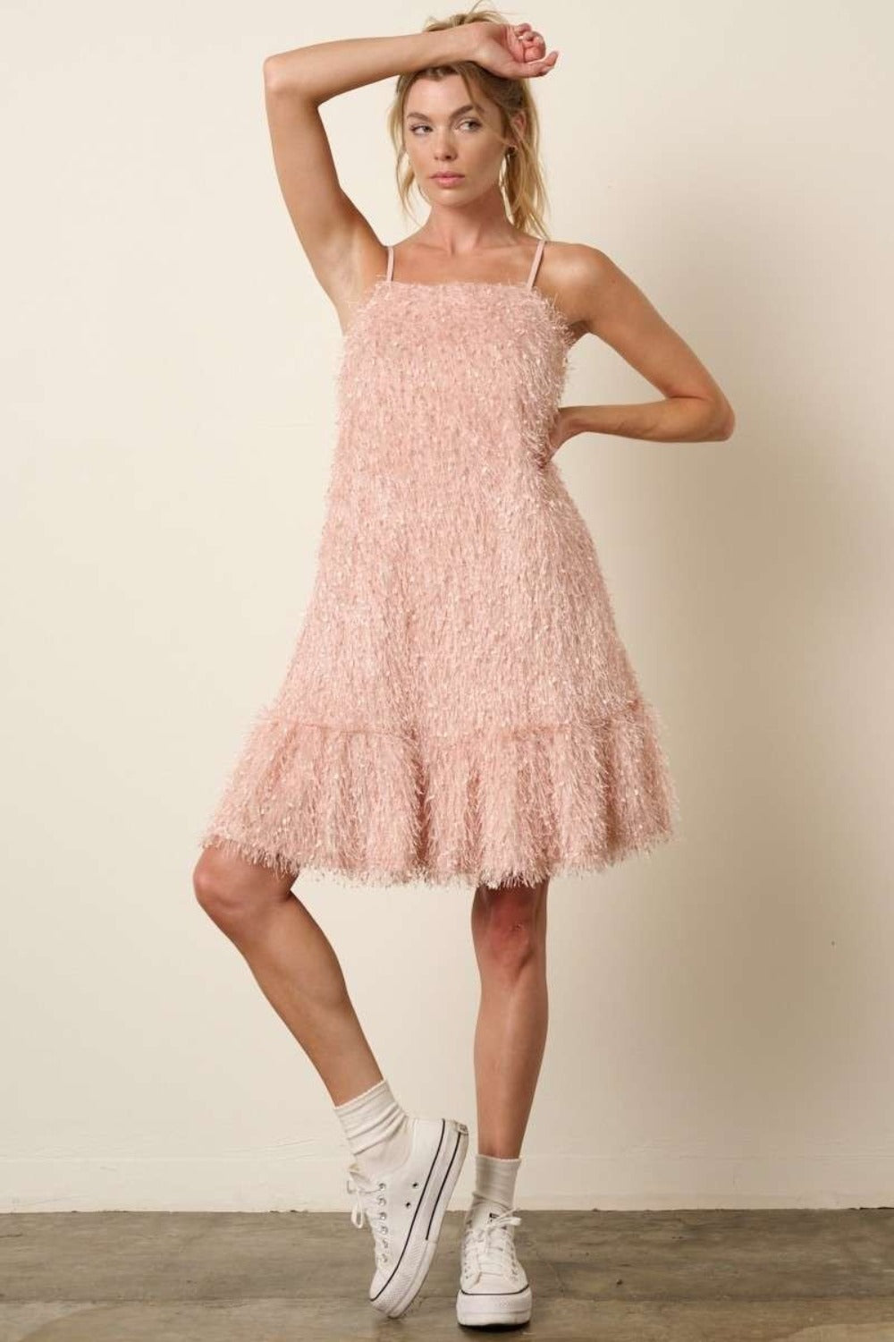 Feather Ruffle Hem Mini Cami Dress