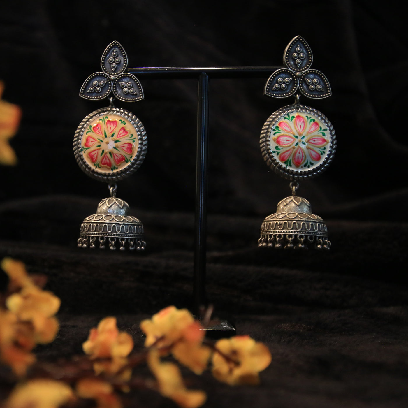 Oxidized  Dual Tone Multi Color Hand Painted Earring