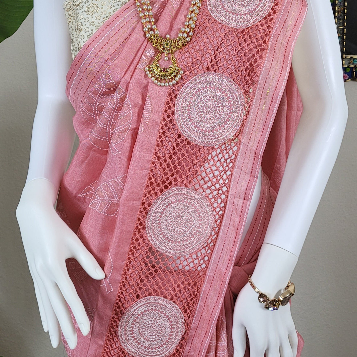 Kashmiri Silk Saree with Delicate Cutwork Border