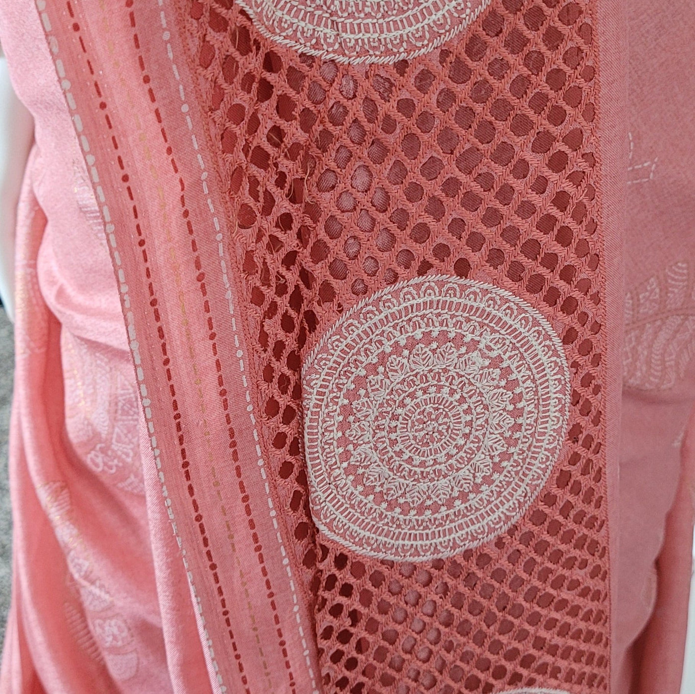 Kashmiri Silk Saree with Delicate Cutwork Border