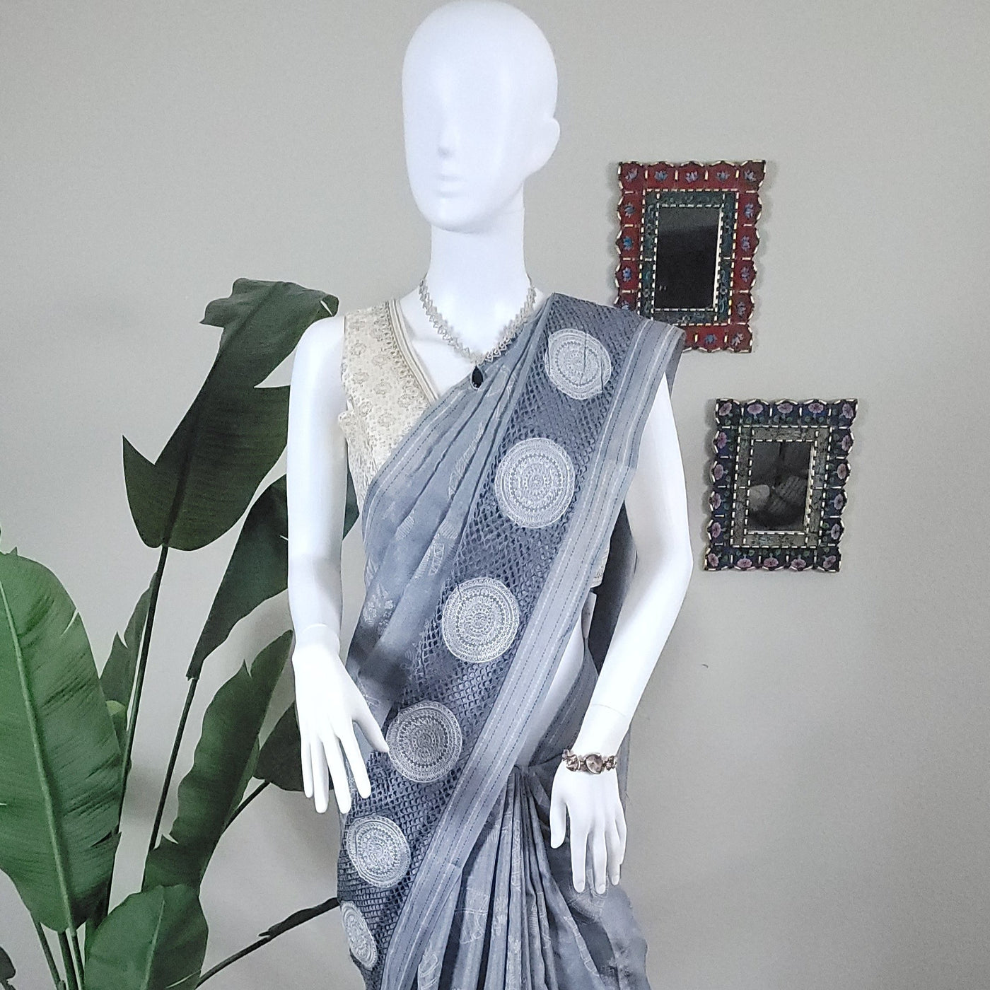 Kashmiri Silk Saree with Delicate Cutwork Border