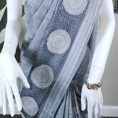 Kashmiri Silk Saree with Delicate Cutwork Border