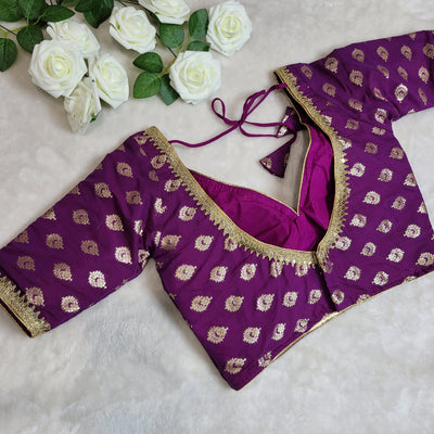 Exquisite Chanderi Silk Blouse with Intricate Lace Work - Elegant Neckline & Sleeve Embellishments