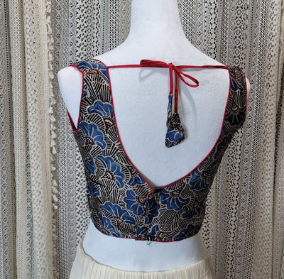 Ajrak Modal Silk Sleeves Plunge Neck Blouse | Stylish Ethnic Wear | Indian Silk Blouse