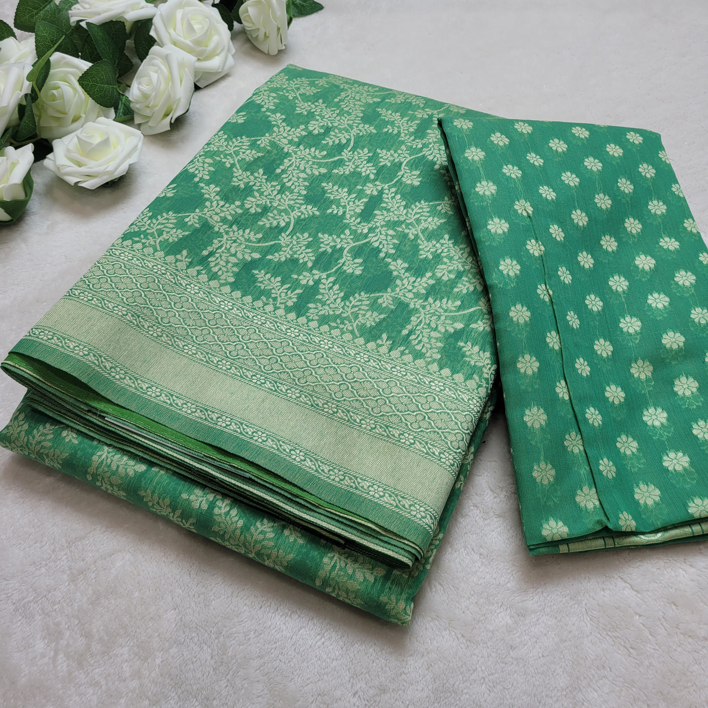 Merseries Cotton Sada with Resham Weaving Jaal Pattern - Premium Quality Ethnic Saree