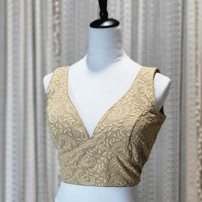 Sleeveless Lucknowi Chikankari Saree Blouse with Deep Plunge Neck