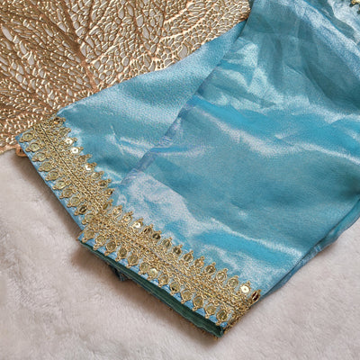 Banarasi Tissue Silk Blouse with Intricate Lace in Metallic Colors