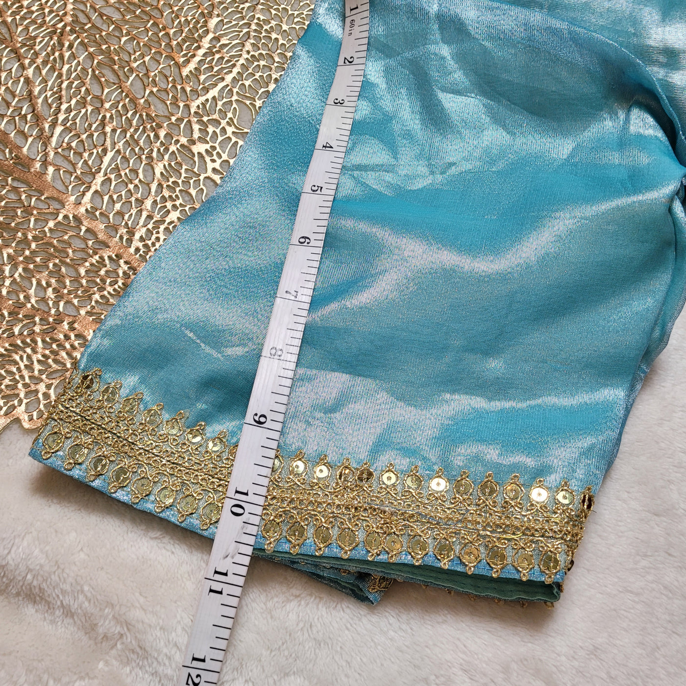 Banarasi Tissue Silk Blouse with Intricate Lace in Metallic Colors