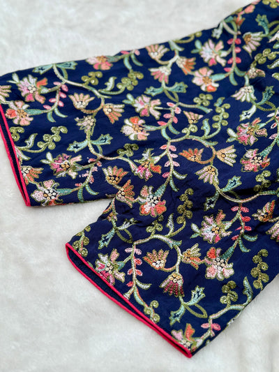 Navy Blue Embroidered Pashmina Saree Blouse