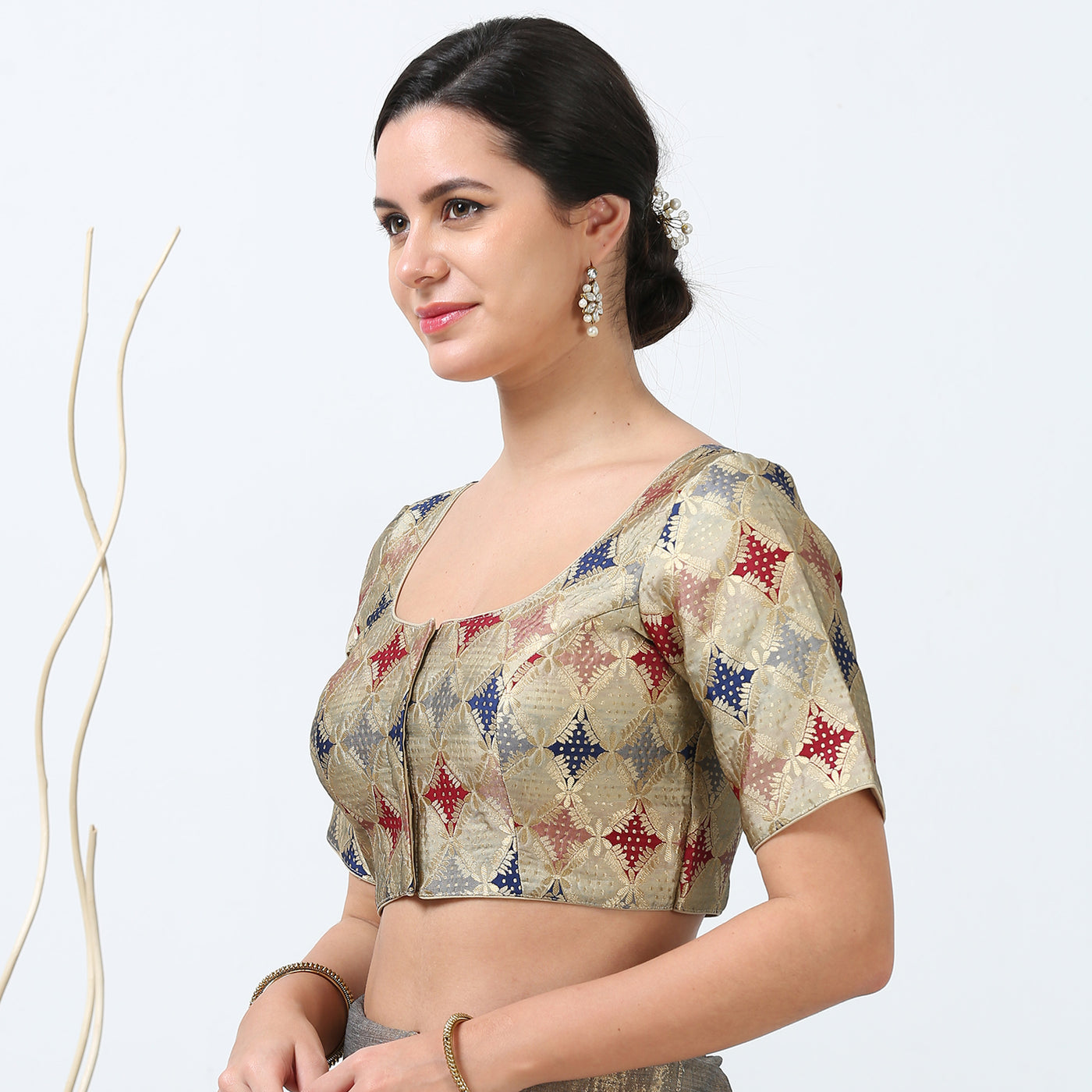 Diamond Print Silk  Saree Blouse/ Saree Blouses Readymade/ Saree Blouse for Women USA