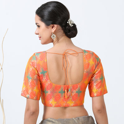 Orange Silk  Saree Blouse/ Readymade Saree Blouse /Blouse for Women