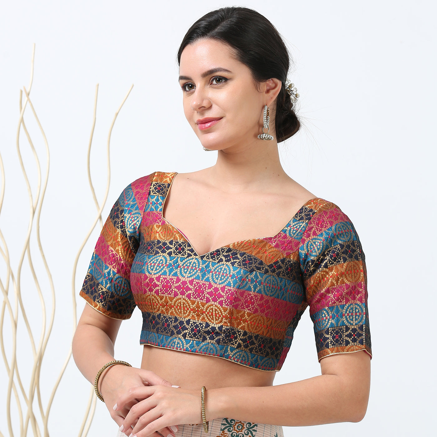 Multi Color Silk Blouse/  Readymade Saree Blouse/ Readymade  Blouse for Women