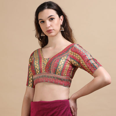 Multicolor Brocade V-Neck Saree Blouse