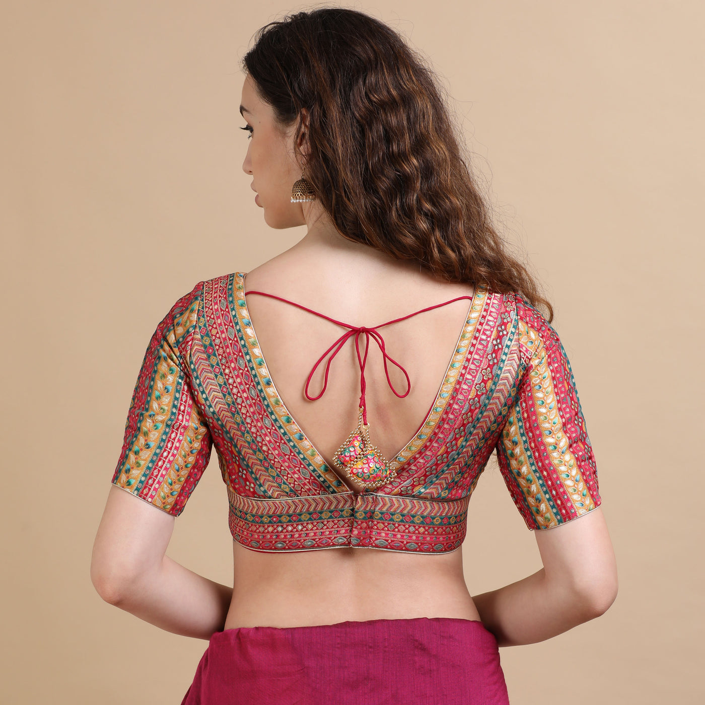 Multicolor Brocade V-Neck Saree Blouse