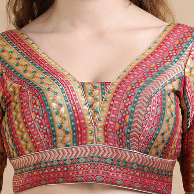 Multicolor Brocade V-Neck Saree Blouse