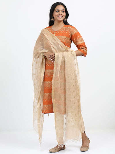 Gold Crush Tissue Banarasi Dupatta with Gold Zari Weaving and Tasseled Edges