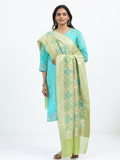 Pure Georgette Silk Rangkat Meenakari Green Banarasi Dupatta with Zari Border