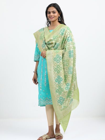 Pure Georgette Silk Rangkat Meenakari Green Banarasi Dupatta with Zari Border