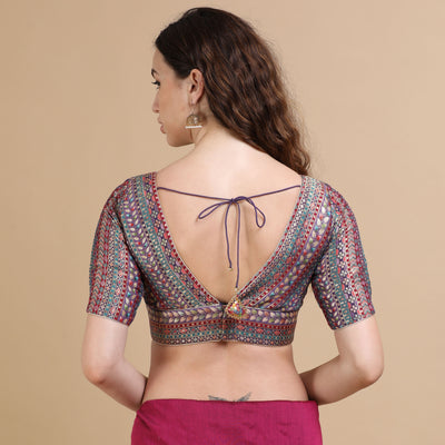 Multicolor Brocade V-Neck Saree Blouse