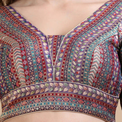 Multicolor Brocade V-Neck Saree Blouse