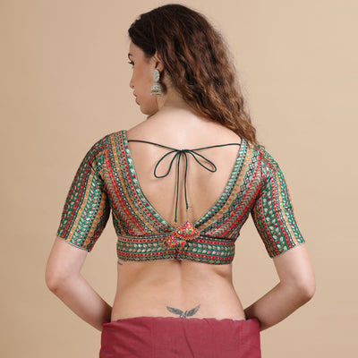 Multicolor Brocade V-Neck Saree Blouse