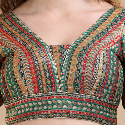 Multicolor Brocade V-Neck Saree Blouse