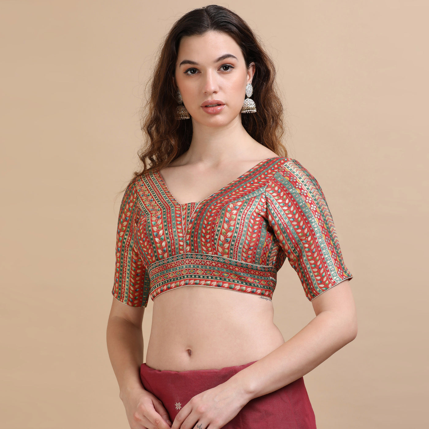 Multicolor Brocade V-Neck Saree Blouse