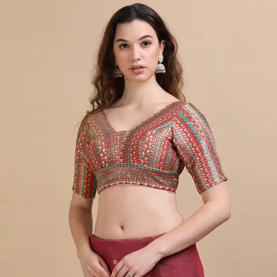 Multicolor Brocade V-Neck Saree Blouse